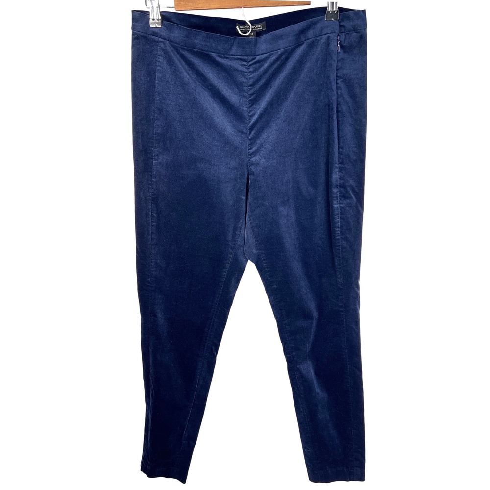 Banana Republic Women Size 12 Navy Blue Velvet Slim Side Zip Trousers Pants